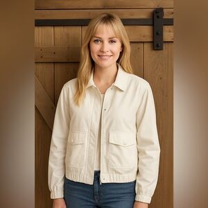 Frank and Oak white jacket cargo bomber ladies medium